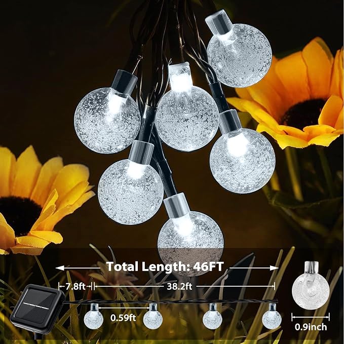 Outdoor Solar String Lights, 2x46FT 66LED 8Modes Crystal Solar Powered - Image 2