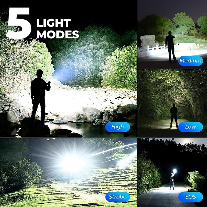 3 Pack Rechargeable LED Flashlights 990, 000 Lumens, Adjustable, 5 Modes - Image 5
