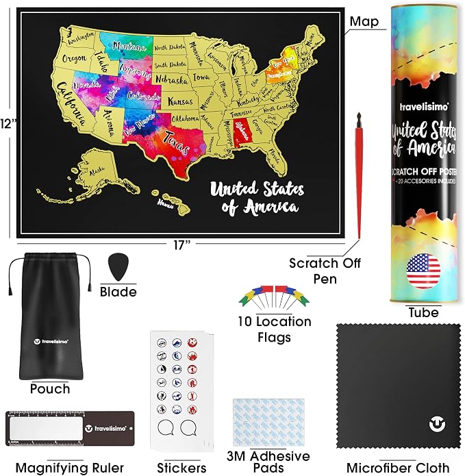 TRAVELISIMO Scratch Off Map of The United States, 12x17 inch Scratch USA - Image 6