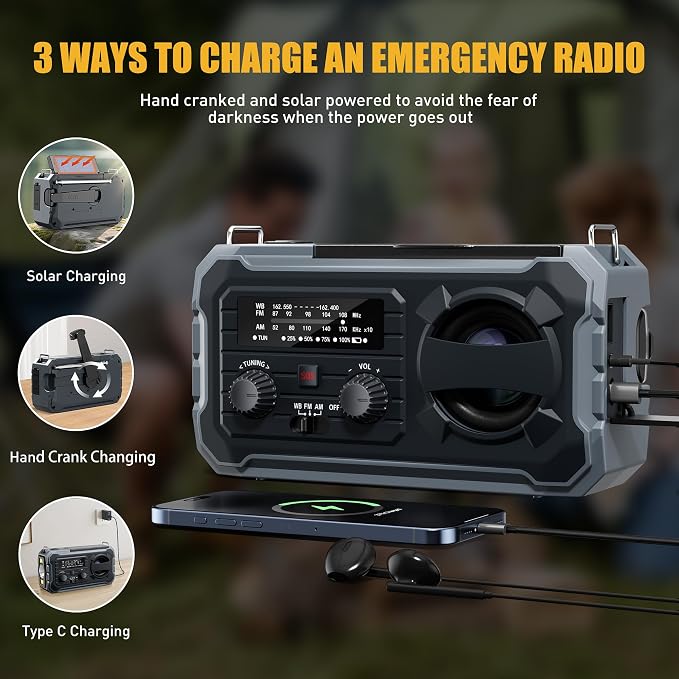 Hand Crank Emergency Radio, 10000mAh Weather Radio - Image 6
