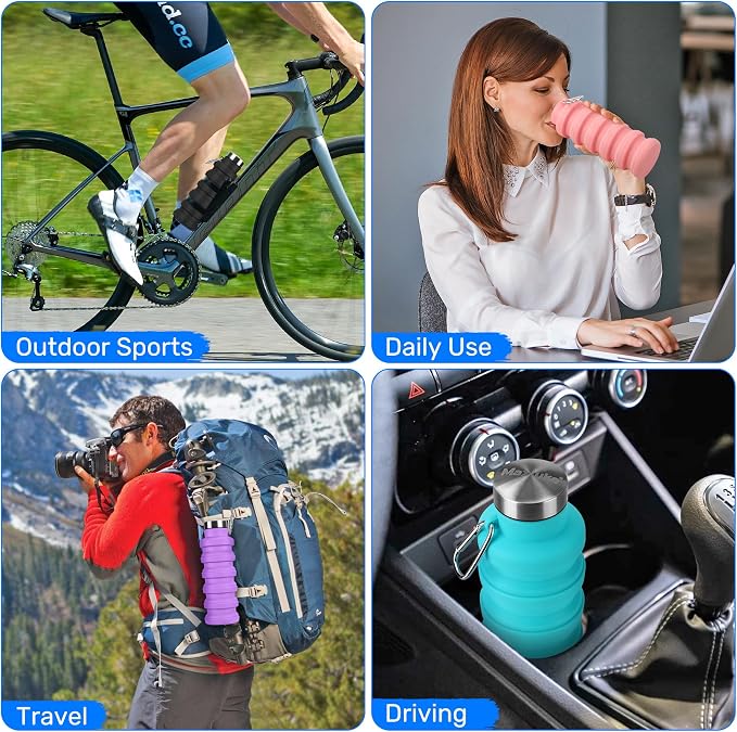 Collapsible Water Bottle, 16oz Portable Reusable Silicone Water Bottle - Image 8