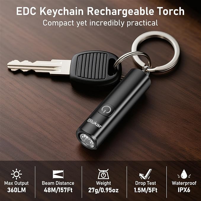 Blukar 2 Pack Rechargeable EDC Flashlight, 360L Mini Keychain Flash Light - Image 2