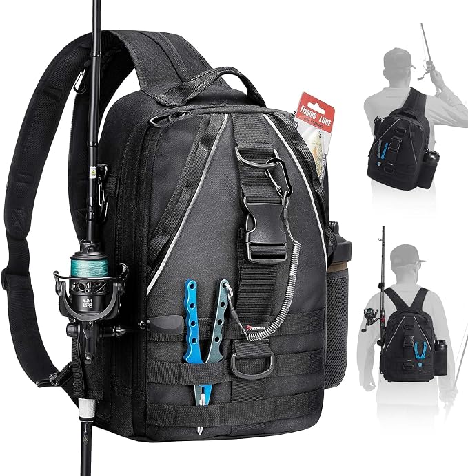 Piscifun Fishing Backpack with Rod Holder, Lightweight Sling Bag Storge Gear by Piscifun