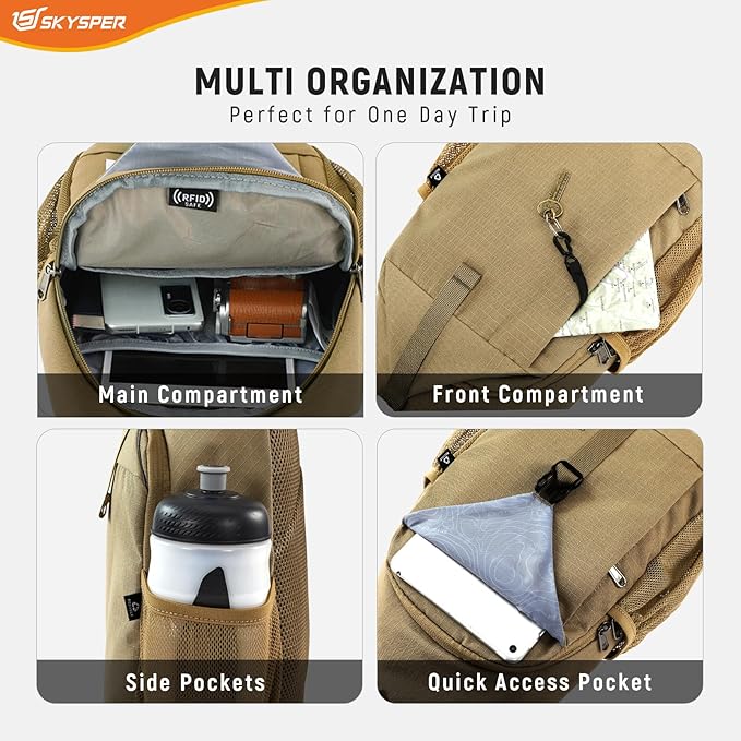 SKYSPER Sling Bag RFID Cross Body Bag Recycled Crossbody Backpack Travel Daypack - Image 5