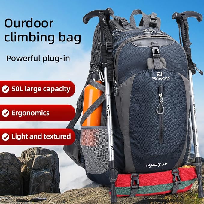 FENGDONG 50L Waterproof Lightweight Outdoor Daypack Hiking, Travel Backpack - Image 5