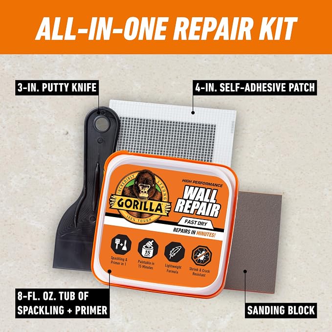 Gorilla Wall Repair Kit Featuring Gorilla Heavy Duty Wall Repair Spackling + - Image 2