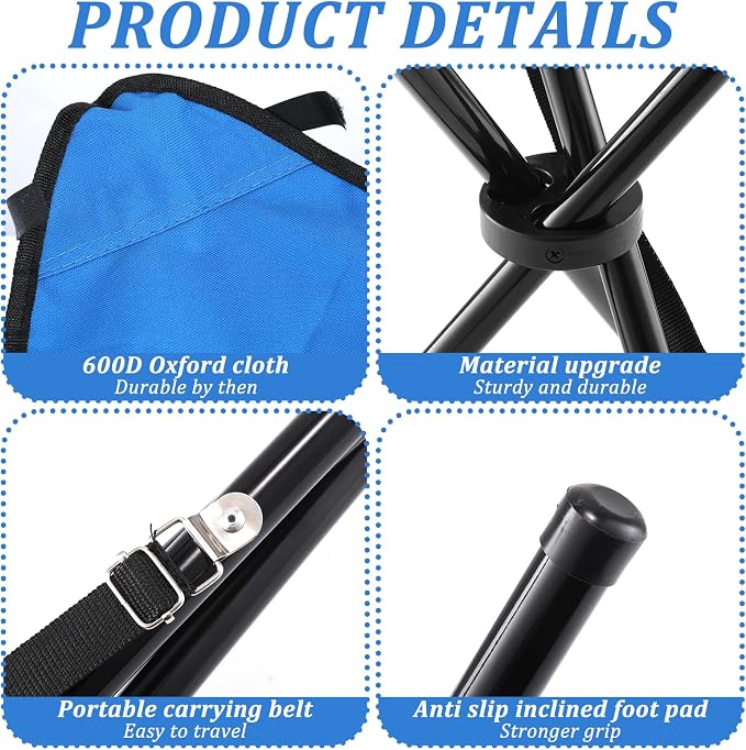 Small Travel Folding Camping Stool, 17 Inch Folding Outdoor Tripod Seats Blue - Image 4