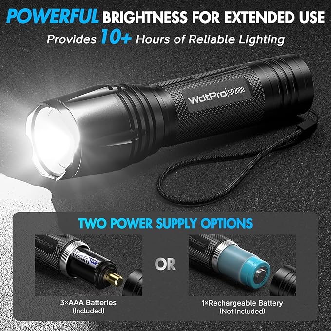 WdtPro LED Flashlight High Lumens SR2000 Pro, 2 Pack Brighter Tactical - Image 6