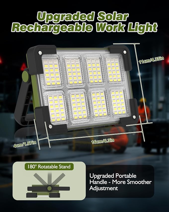 120W Solar Rechargeable Work Light, Portable Flood Light - Image 8