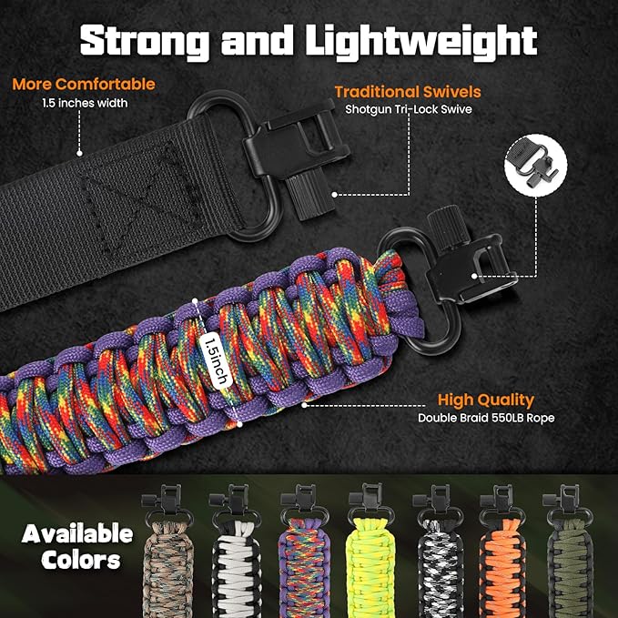 Double Braide 550LB Shotgun Sling 2 Point Paracord Rifle Sling, Non-Slip - Image 2