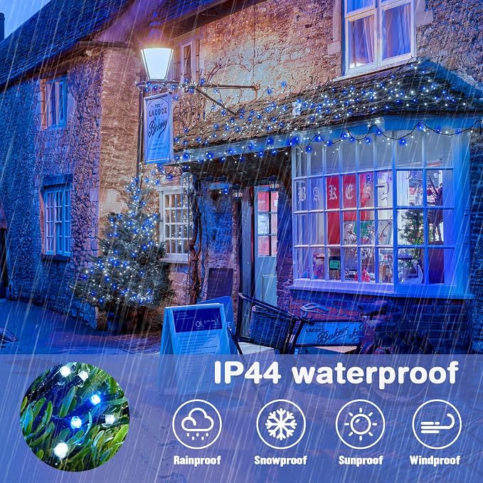 JMEXSUSS 66ft 200 LED Blue and White Outdoor Christmas String Lights, Expandable - Image 6