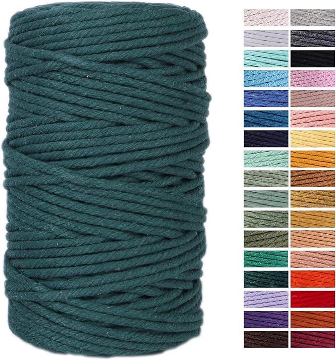 Dark Green Macrame Cord 4mm x 109Yards, Colored Cotton Rope Craft Cord Colorful by AestheticDesignforYou
