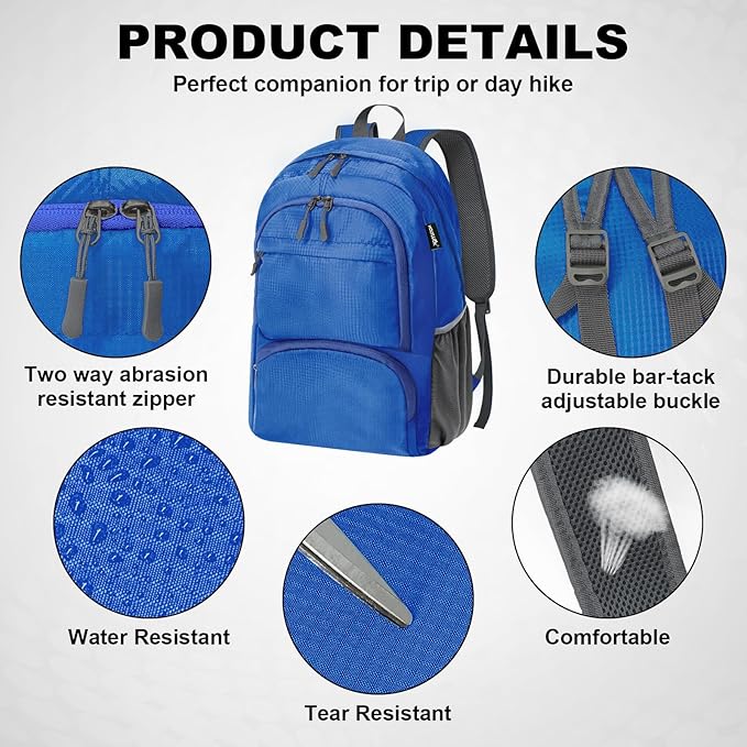 HOLYLUCK 20L Lightweight Packable Hiking Daypack Foldable Backpack - Image 4