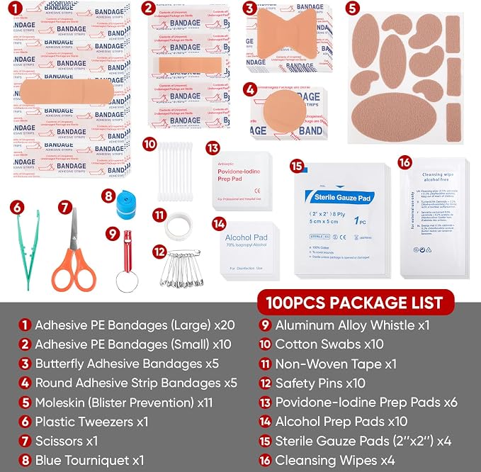 PTEROMY 100 Piece Mini First Aid Kit, Portable Small Emergency Kits Compact 1st - Image 4
