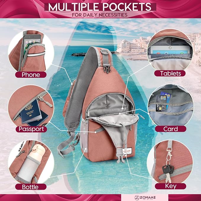 ZOMAKE Sling Bag, Small Crossbody Sling Backpack, Water Resistant Shoulder - Image 4
