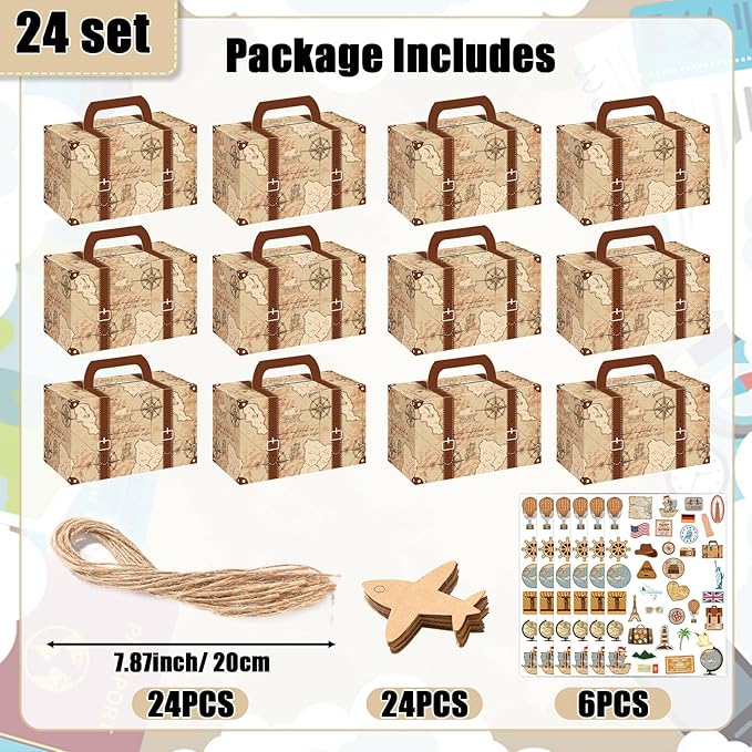 24Pcs Large Suitcase Party Favor Boxes Travel The Map Paper Treat Box - Image 2