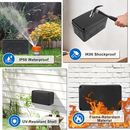 Nineleaf Black Waterproof Outdoor Electrical Box, 1PK Plastic Junction Box - Image 3