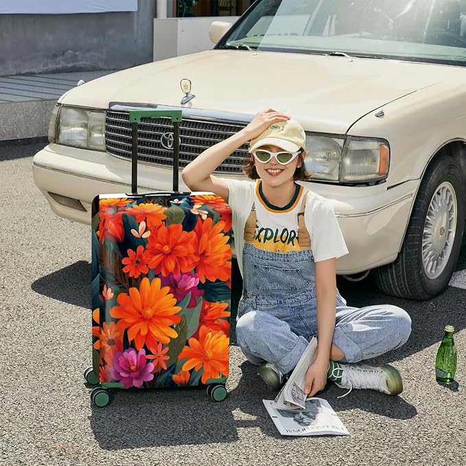 ANNA QUEEN Boho Floral Luggage Cover, Spring Orange Flower Pattern Suitcase - Image 4