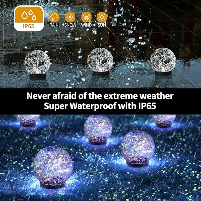 JKIMK Solar Globe Lights Outdoor Waterproof-Solar Balls Garden-Cracked Glass - Image 4
