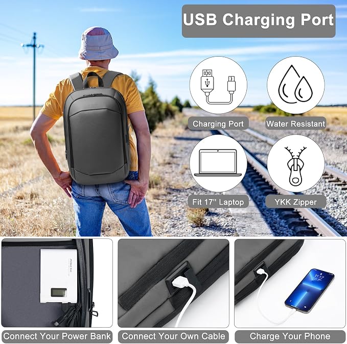 hk Business Backpack for Men 17 Inch, Slim & Expandable Waterproof Travel - Image 2
