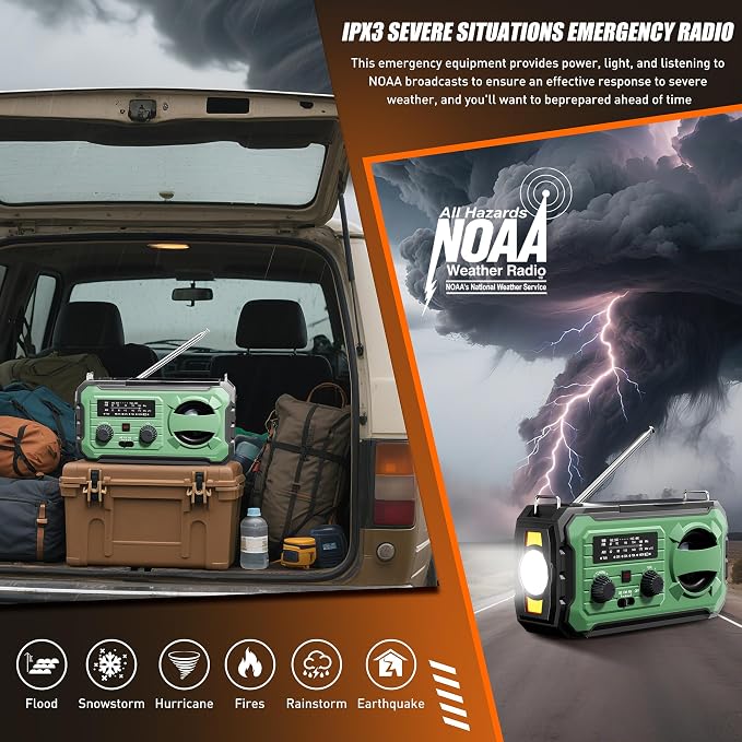 Hand Crank Emergency Radio, 10000mAh Weather Radio - Image 3
