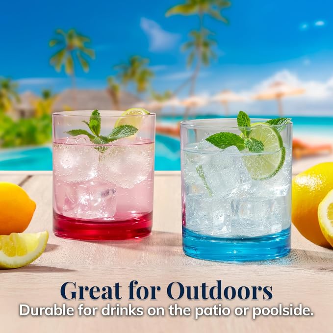 US Acrylic Classic Plastic Reusable Drinking Glasses 12oz Rocks Cups Assorted - Image 7