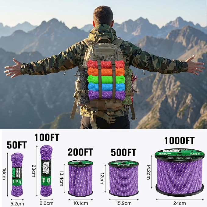 Reflective Paracord Rope 750 lb - 200ft 5/32" Parachute Cord 4MM 12-Strand para - Image 5