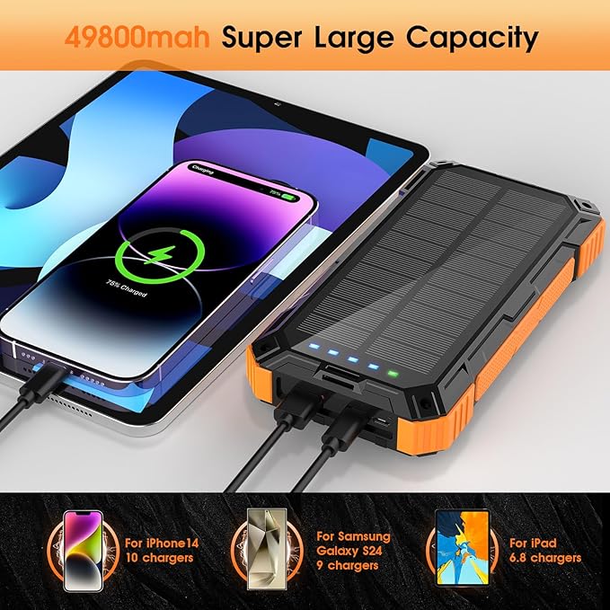 Solar Power Bank, 49800mAh Wireless Portable Phone Charger - Image 5