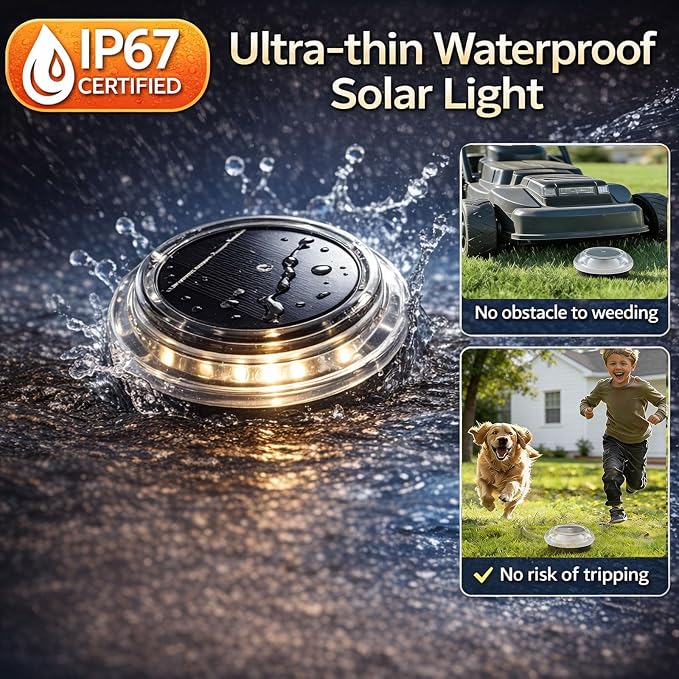 Solar Ground Lights 8 Pack Landscape Lighting 3000K Solar Lights Outdoor IP67 - Image 2
