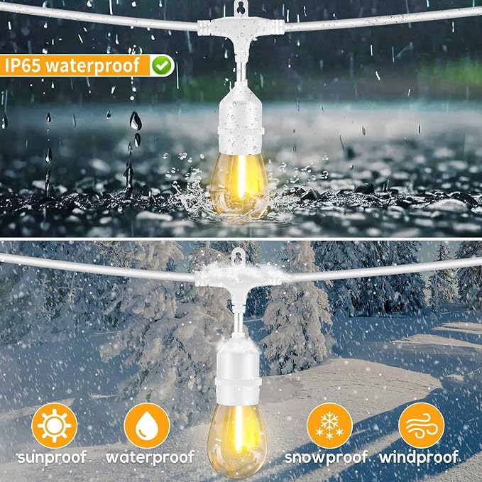 Outdoor String Lights LED White 100FT Patio Lights String - Image 3