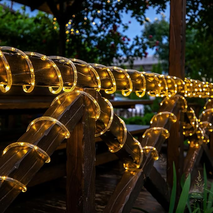 Solar Rope Lights, 66ft 200LED Solar String Lights, 8 Modes Waterproof Solar - Image 2