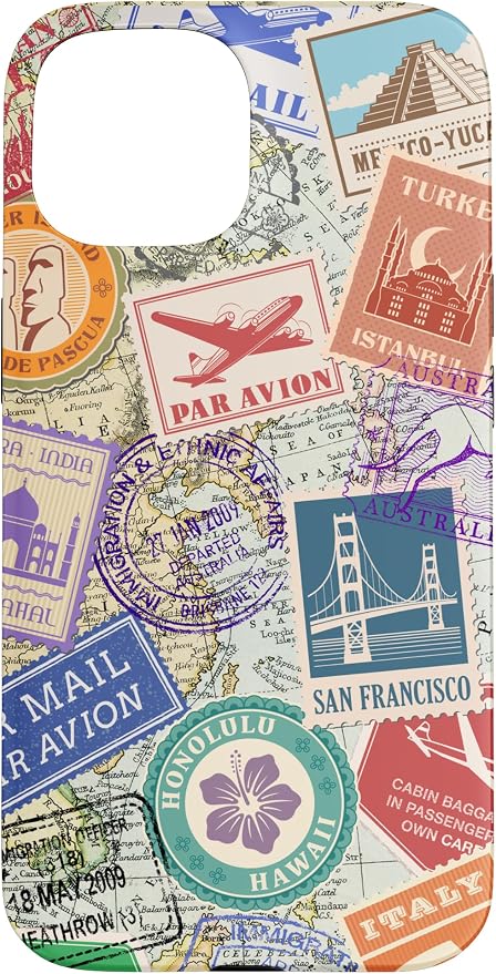 World Map Travel Passport Stamps Postage Stamp Case by Unknown