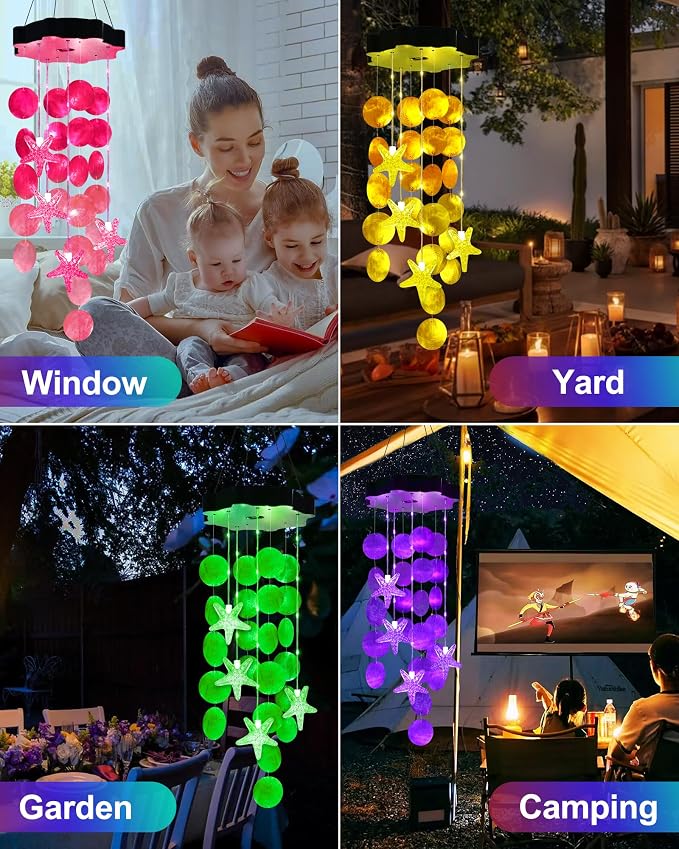 Toodour Solar Wind Chimes for Outside, Shells Light Gifts for Mom Grandma Women - Image 5