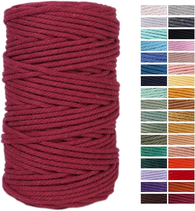 Wine Red Macrame Cord 4mm x 109Yards, Colored Cotton Rope Craft Cord Colorful by AestheticDesignforYou