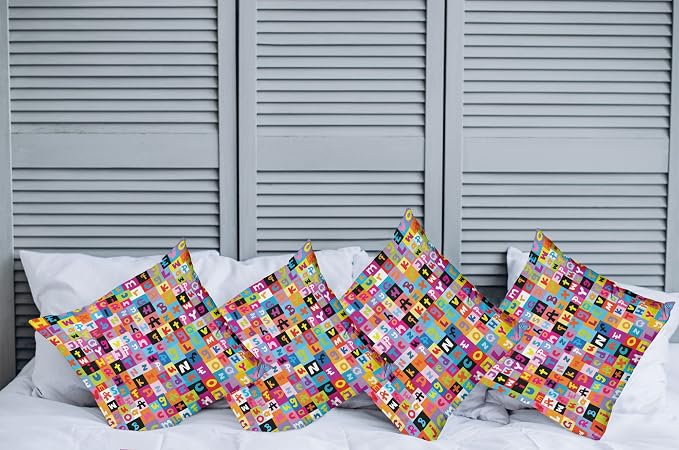 Ambesonne Abstract Throw Pillow Cushion Case Pack of 4, Colored Alphabet - Image 2