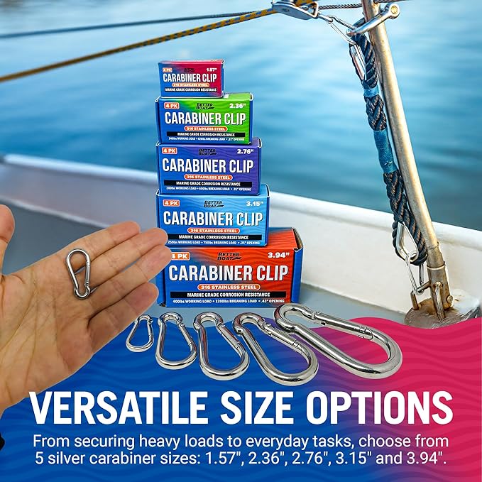 Stainless Steel Carabiner Clip, 4 Pack, 316 Marine Grade, Heavy Duty Spring - Image 4