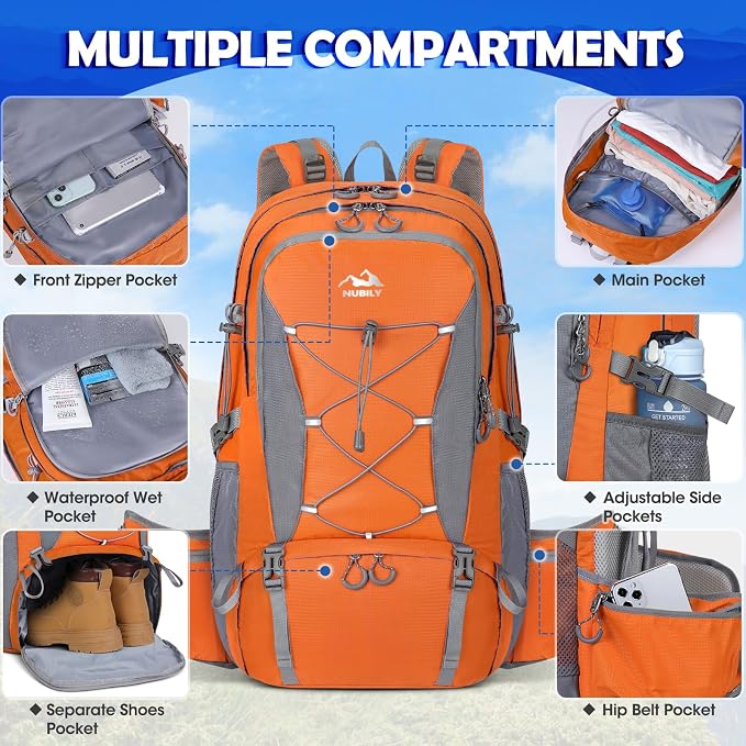 NUBILY 50L Hiking Backpack Waterproof Camping Backpack - Image 4