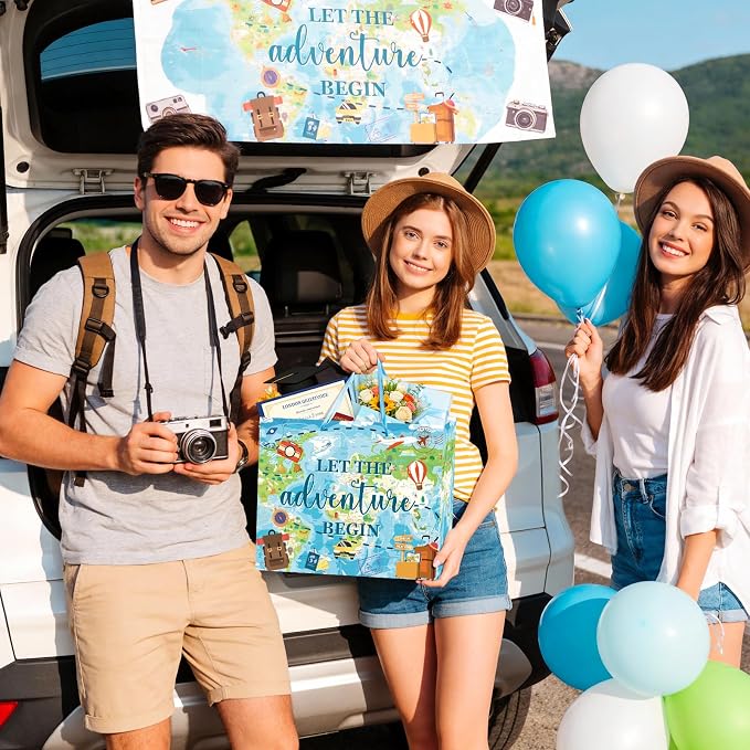Travel World Map Birthday Gift Bag Double-Sided Let the Adventure Begin Gift - Image 3