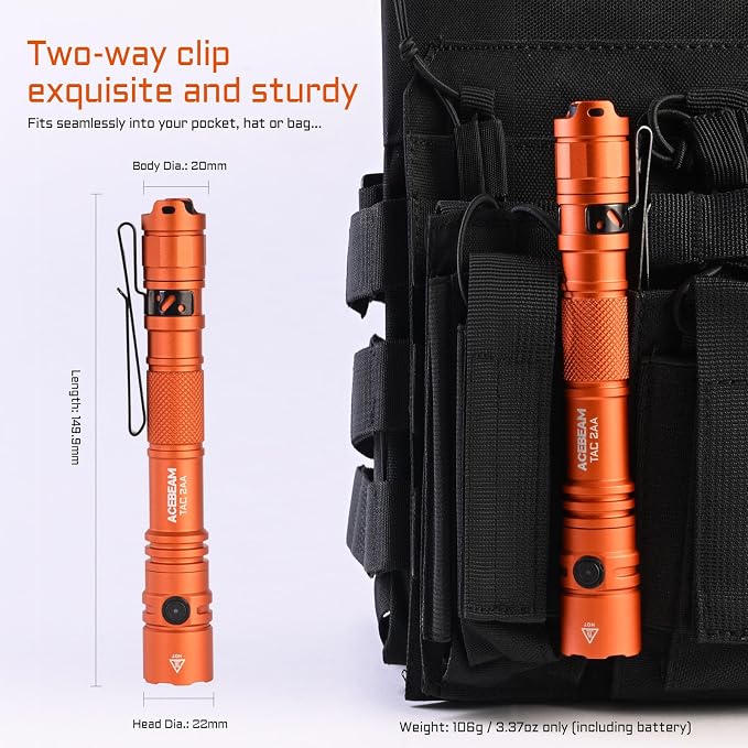 ACEBEAM TAC 2AA EDC Tactical Dual Modes Flashlight Rechargeable, 1600 High - Image 4