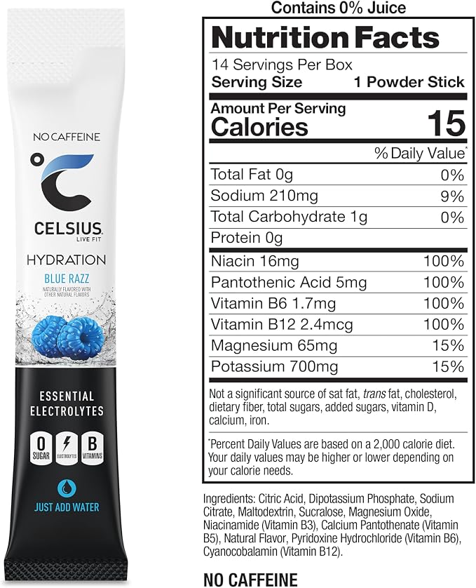CELSIUS Hydration™ Blue Razz, Sugar Free Electrolyte Hydration Drink Mix - Image 3