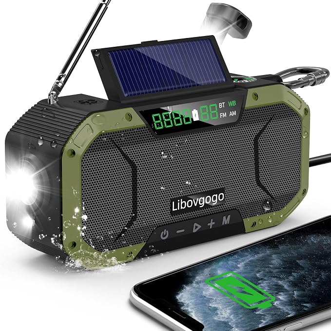 Emergency Radio Waterproof Bluetooth Speaker, Portable AM FM Radio by Libovgogo