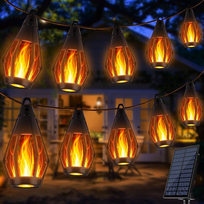 iBaycon Solar Flame Lights, 42Ft 15 LED Bulbs Flickering Flame String Light by iBaycon