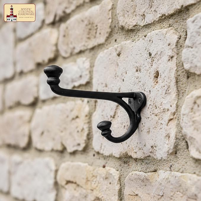 Mystic Colonial Rustic Cast Iron Wall Hooks Heavy Duty Retro Utility Hooks - Image 8