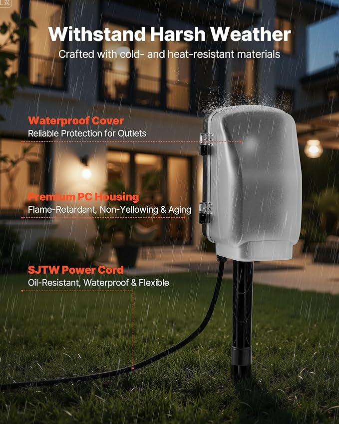 VEVOR Outdoor Power Stake Timer, 100FT Extension Cord, Remote Control Outdoor - Image 6
