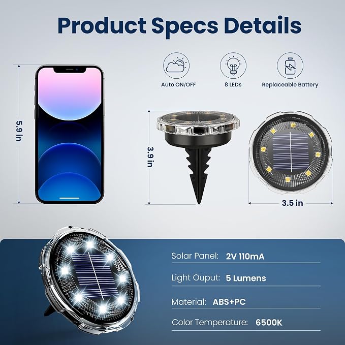 SOLPEX Solar Ground Lights 12 Pack, Solar Pathway Lights Outdoor Waterproof - Image 3