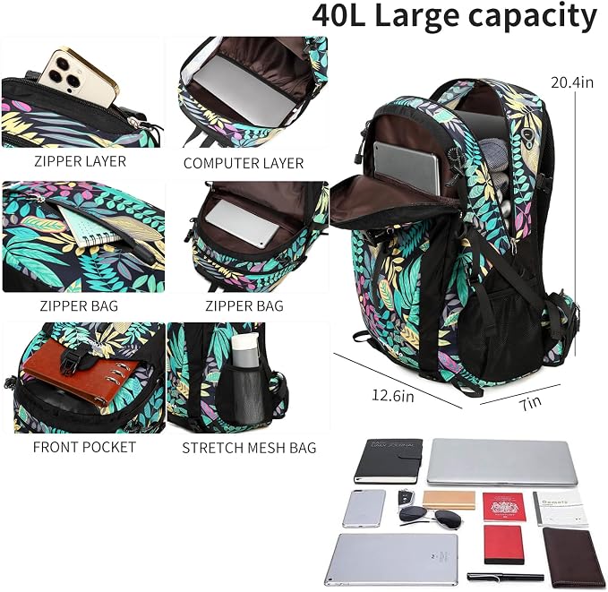 FENGDONG 40L Waterproof Lightweight Outdoor Daypack Hiking, Travel Backpack - Image 3