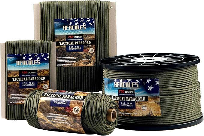 HERCULES 750lb Paracord 4mm 11 Strands Tactical Parachute Cord, Outdoor Gear by HERCULES