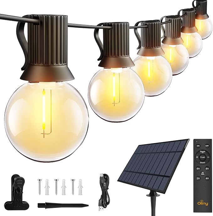 Ollny 35FT Solar Patio Lights, Waterproof Remote Control Dimmable Timers 3Modes by Ollny