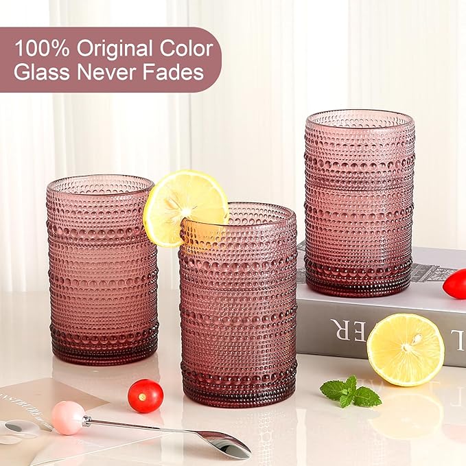 ZMOWIPDL Vintage Glassware Drinking Glasses Set of 6, 15 oz Hobnail Glass Cups - Image 3