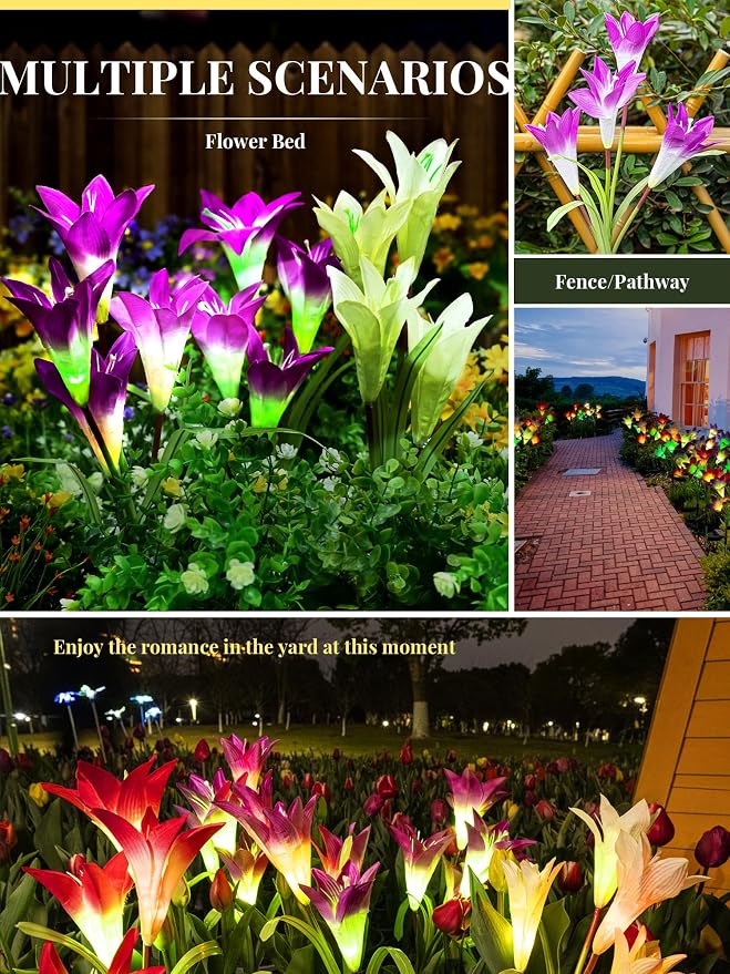 GIGALUMI Solar Outdoor Flower Lights, 4 Pack Waterproof Solar Garden Light - Image 5